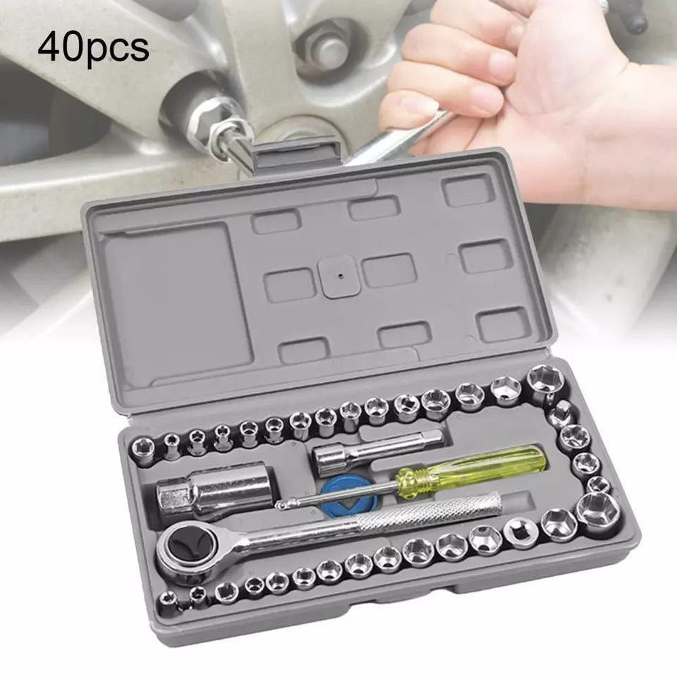 مجموعة مفاتيح ربط مكونة من 40 قطعة Lot de Clés à Douille 40 Pcs, Caisse à Outils avec Clés à Cliquet pour Bricolage