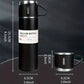 Thermos à double couche 500ml, en acier inoxydable, avec 3 tasse