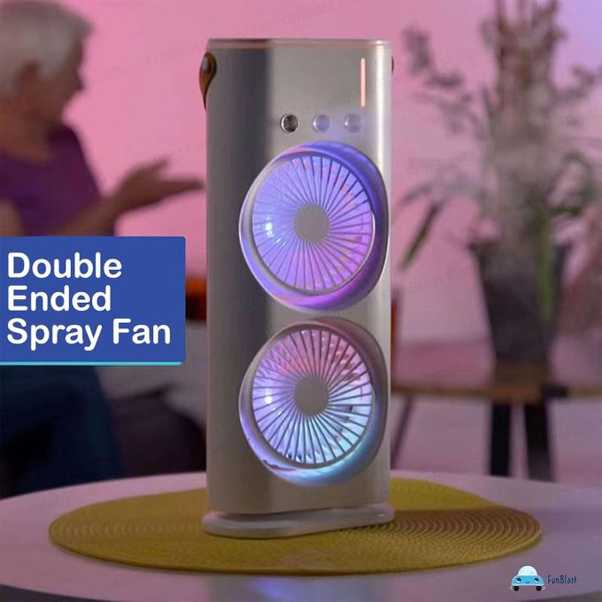 مروحة تكييف هواء صغيرة برأسين، 3 سرعات، قابلة لإعادة الشحن Double ended Spray Fan Ventilateur mini Climatiseur à Double tête
