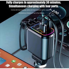 Chargeur de voiture rapide 4 en 1 شاحن سيارة سريع 4 في 1 مصمم لشحن أجهزة متعددة بسرعة في وقت واحد