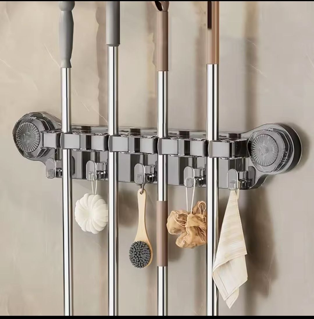 Suction Mop Clip  حامل المكانس الرباعي لتنظيم المقشات وادوات النظافه،