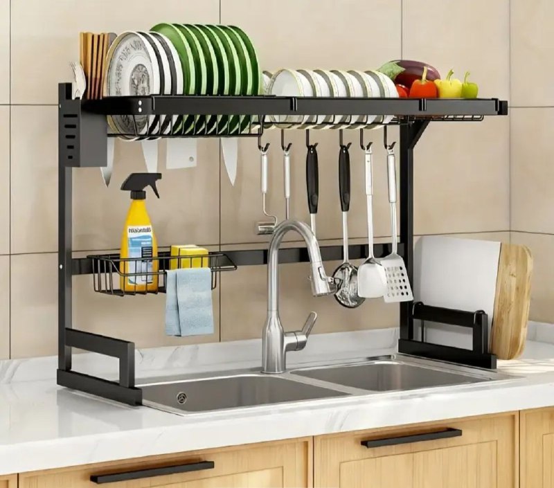 مصفاة أطباق متينة من الفولاذ الكربوني بتصميم قابل للطي Égouttoir à vaisselle robuste en acier au carbone