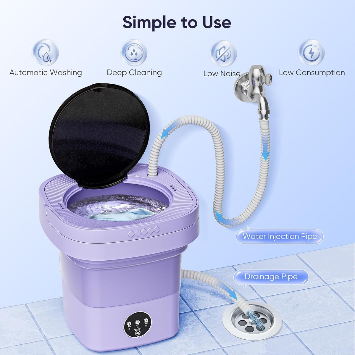 غسالة صغيرة محمولة قابلة للطي بسعة Mini-machine à laver portable pliable de 6,5 L