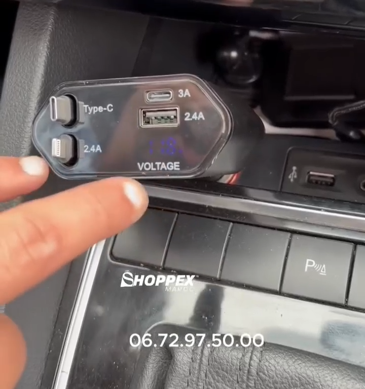 Chargeur téléphone rapide pour voiture 4-en-1 avec Câble Télescopique