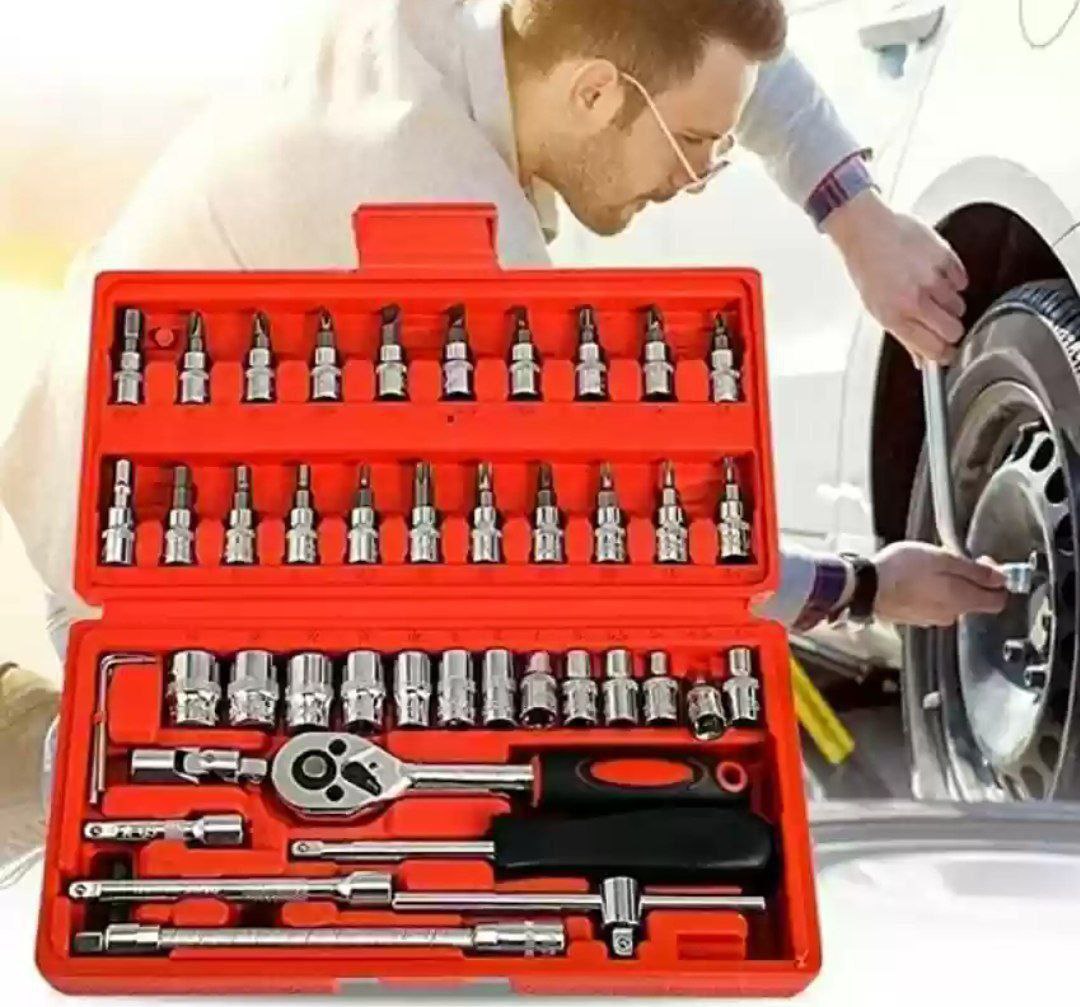 مجموعة مفاتيح ربط مكونة من 46 قطعة Coffret de 46 pièces jeu de douilles, clés à cliquet