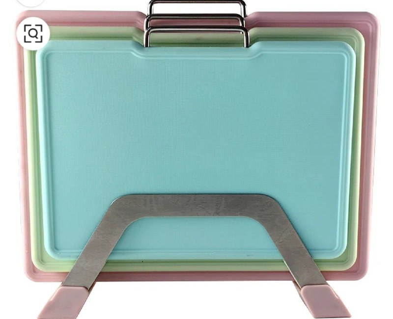 ألواح تقطيع بلاستيكية ء مجموعة 3 قطع مع حامل Ensemble de 3 assiettes en plastique avec support