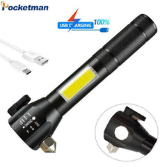 COB Multi-Function Flashlight مصباح يدوي LED ساطع بخمسة أوضاع، مصنوع من الفولاذ المقاوم للصدأ