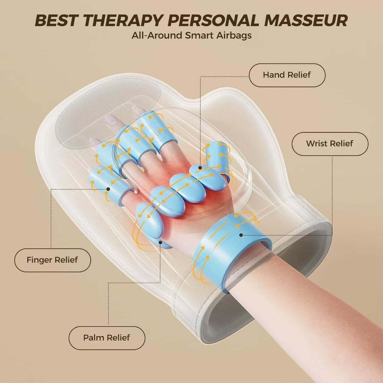 جهاز تدليك يدوي ذكي مزود بضغط الهواء والعلاج الحراري Masseur de Main Intelligent avec Compression d'Air et Thérapie par Chaleur