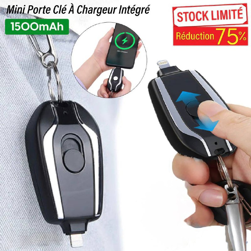شاحن USB صغير محمول لأجهزة iPhone مع سلسلة مفاتيح POWER POD Petit Power Bank de iPhone Portable Compact USB avec Porte-Clés