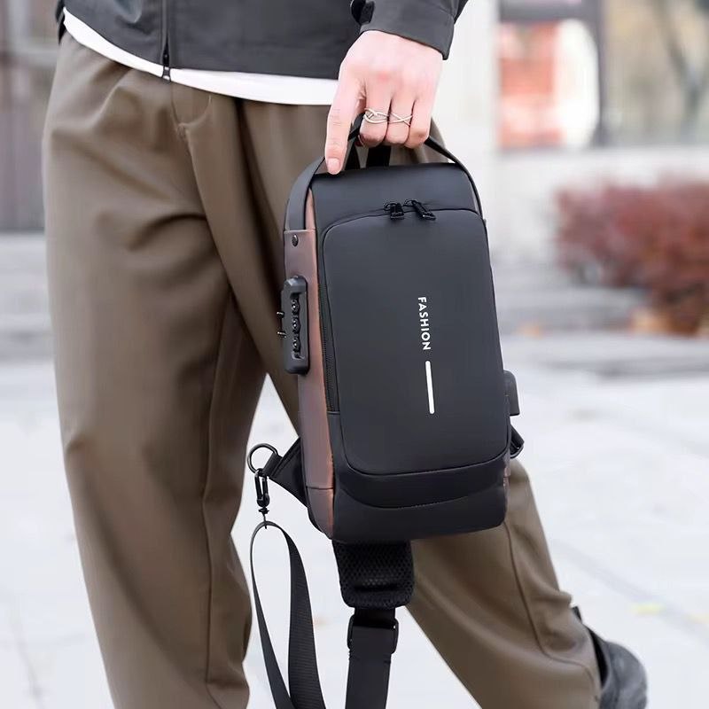 Sac à bandoulière USB antivol multifonction pour hommes حقيبة كتف متعددة الوظائف مضادة للسرقة مزودة بمنفذ USB للرجال