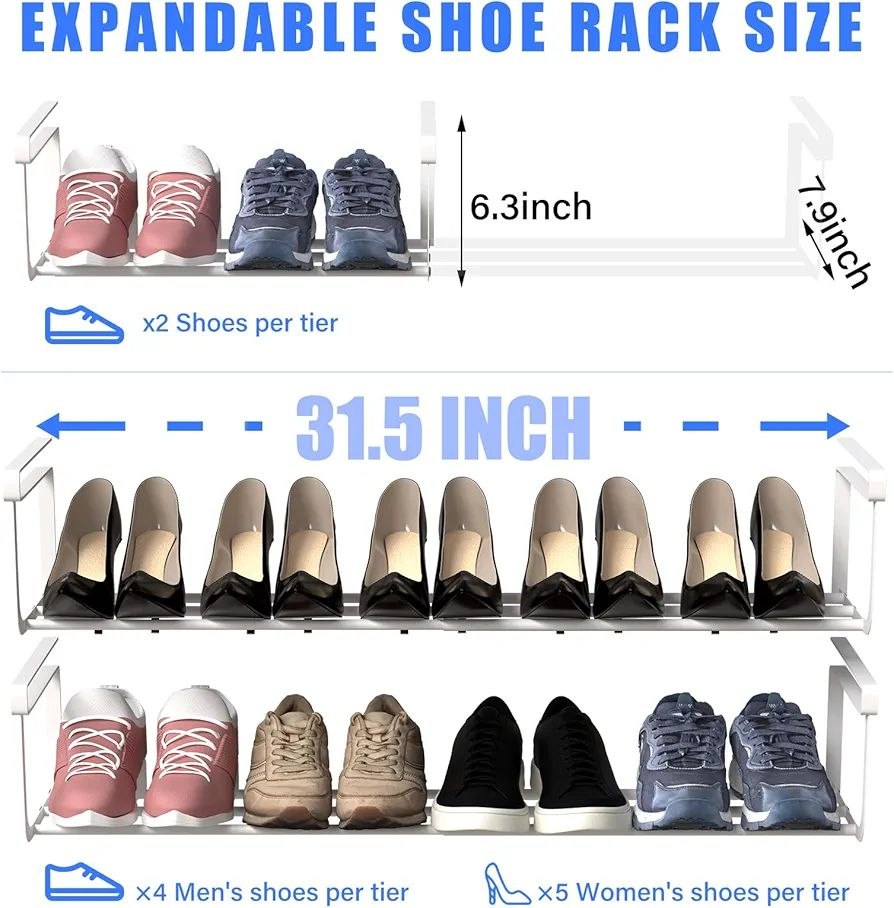 منظمة أحذية معدنية بيضاء قابلة للتوسيع Organisateur de chaussures extensible en métal blanc