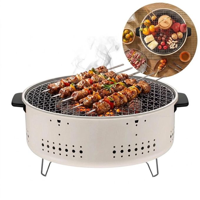 شواية فحم دائرية محمولة متعددة الأغراض توضع على الطاولة Barbecue de Table Rond Portatif Grill à Charbon Multi-usage