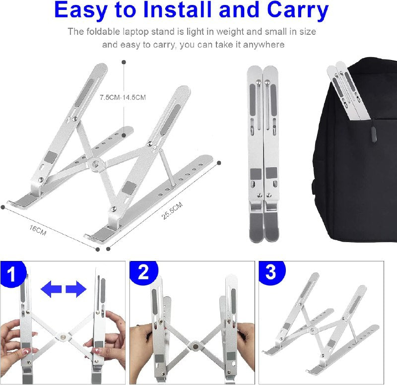 حامل ألومنيوم قابل للطي لأجهزة الكمبيوتر المحمولة واللوحية Support pliable en aluminium pour ordinateur portable et tablette