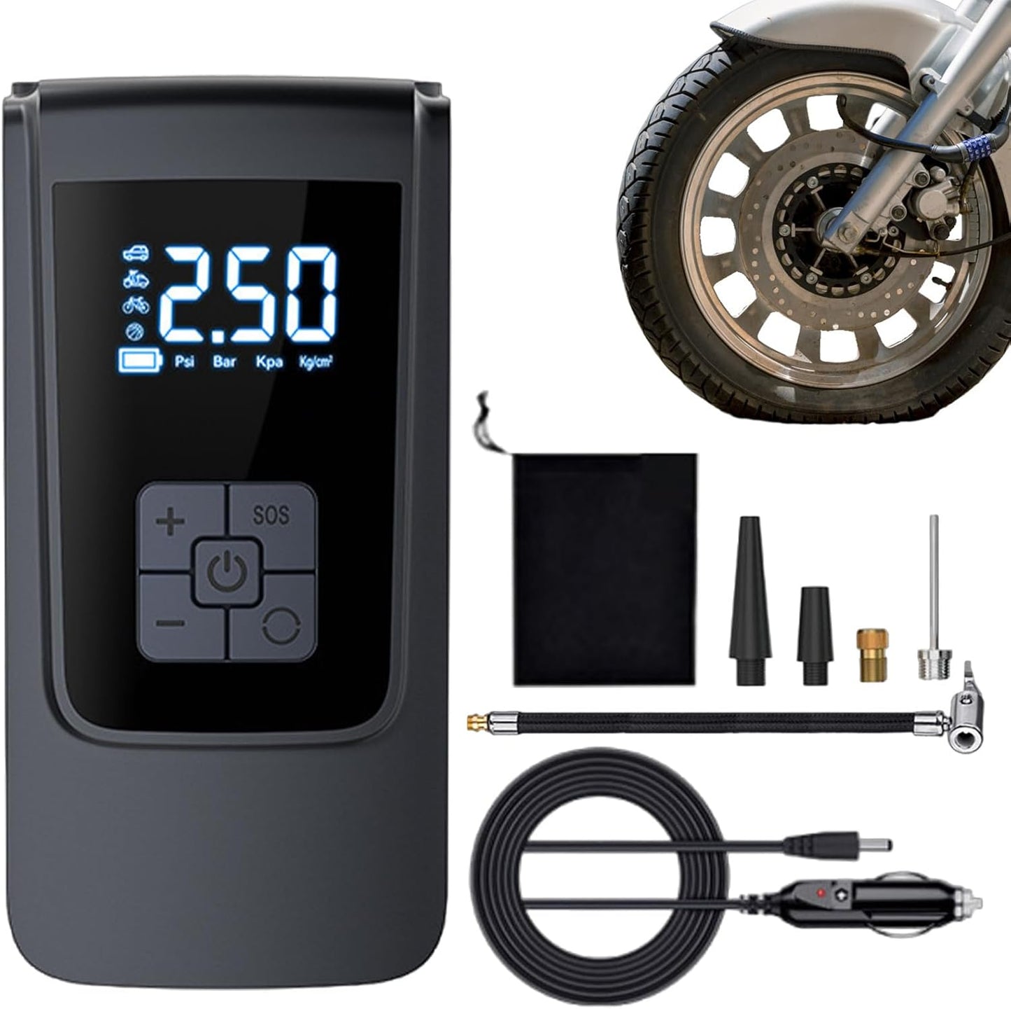 مضخة هواء كهربائية ذكية للكشف عن الإطارات بطارية طويلة الأمد Pompe à air électrique Gonfleur de pneu Portable Compresseur d'air pour voiture