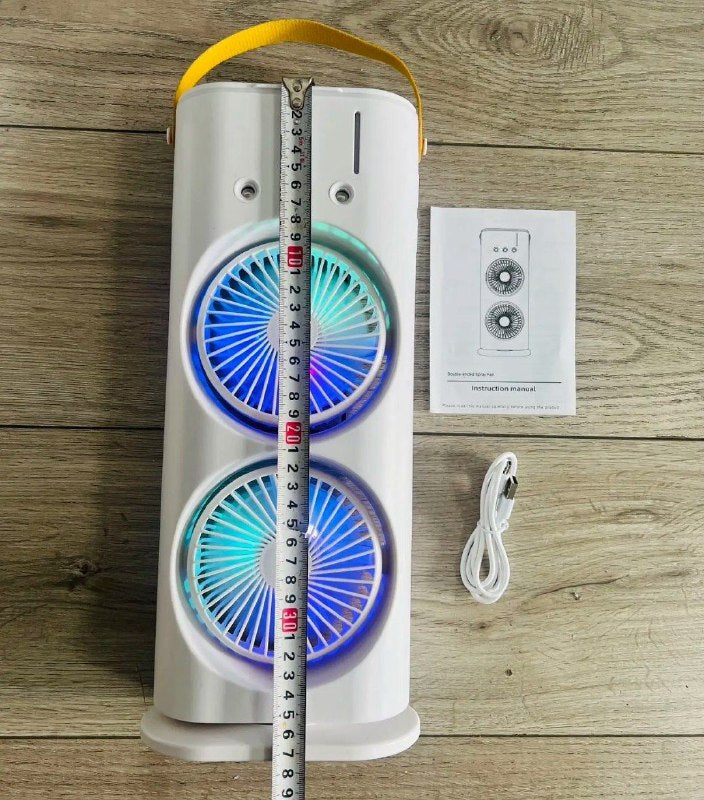 مروحة تكييف هواء صغيرة برأسين، 3 سرعات، قابلة لإعادة الشحن Double ended Spray Fan Ventilateur mini Climatiseur à Double tête