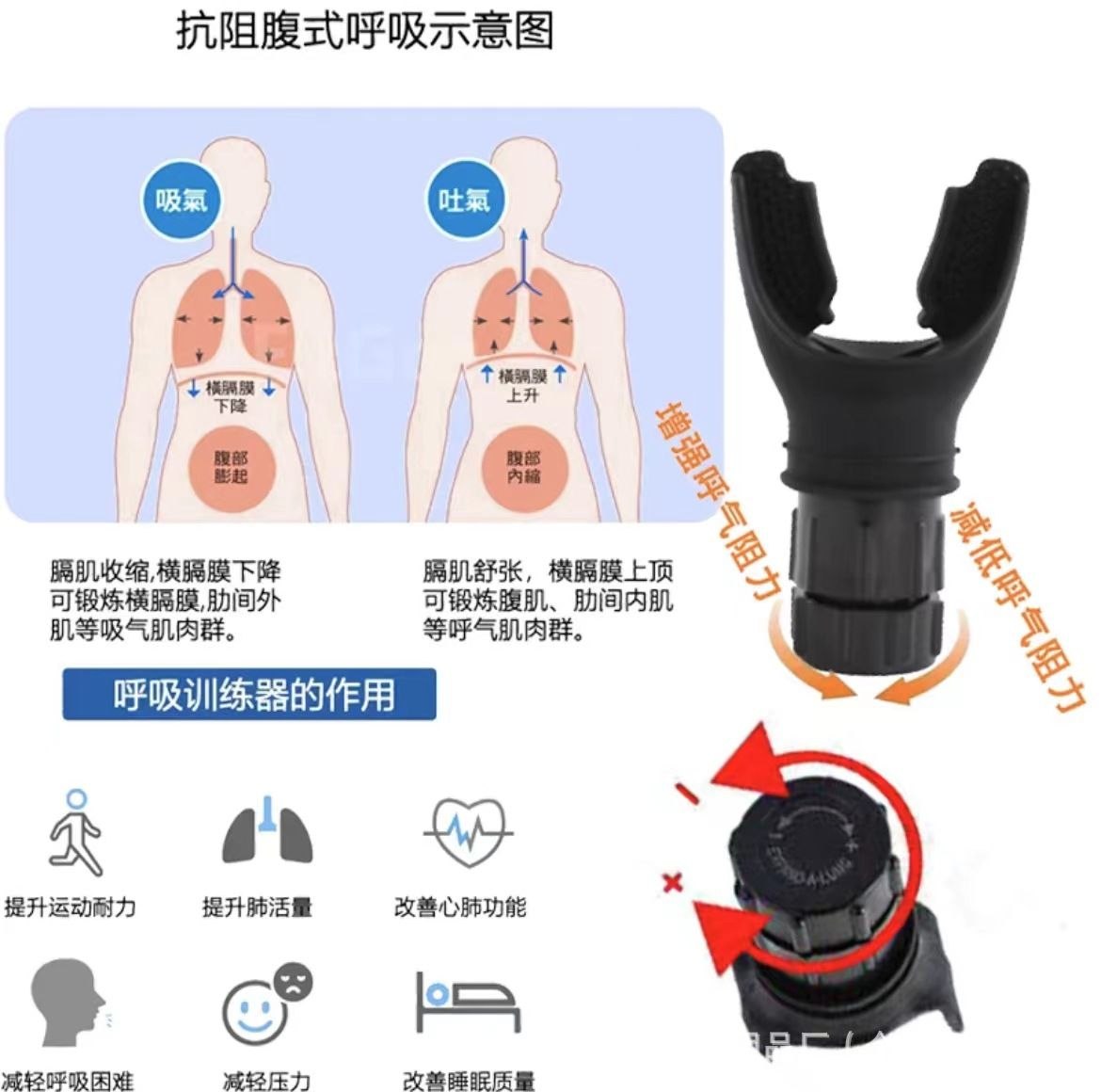 Pièce Exerciceur Pulmonaire Portable En Silicone جهاز تمارين الرئة المحمول المصنوع من السيليكون، جهاز تدريب التنفس المقاوم