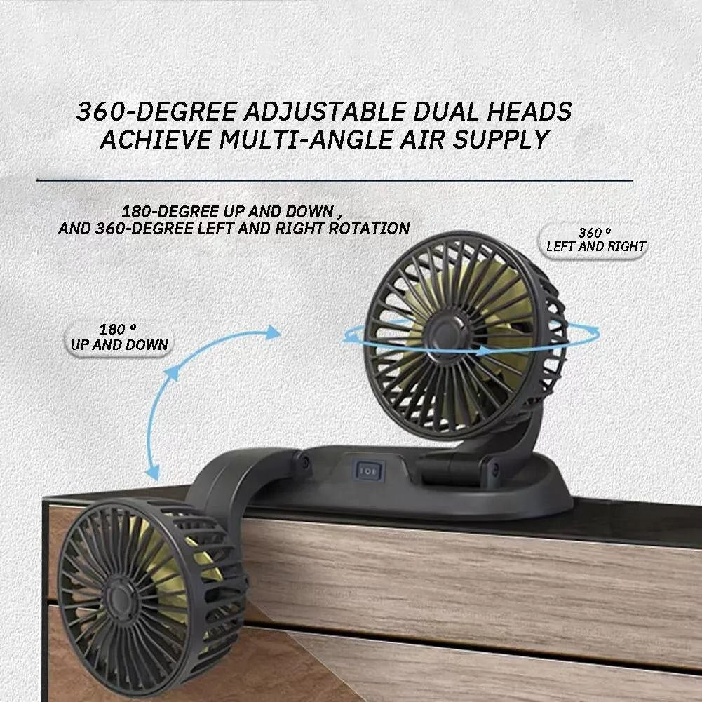 مروحة سيارة USB مزدوجة الرأس، دوران 360 درجة Ventilateur de voiture USB à double tête