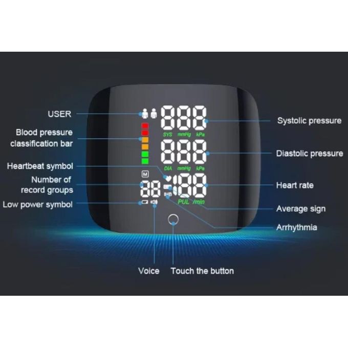 جهاز ضغط الدم الإلكتروني المحمول القابل لإعادة الشحن  Tensiomètre Électronique de Poignet Portable rechargeable tactile rétroéclairé