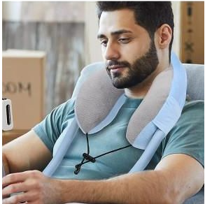وسادة سفر متعددة الوظائف مع حامل للهاتف، أزرق-رمادي Oreiller de Voyage Multifonction avec Support Téléphone