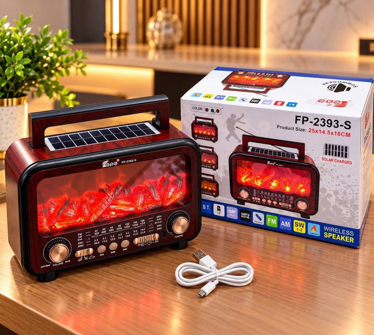 راديو متعدد الوظائف بتصميم كلاسيكي، قابل للشحن Radio Rechargeable Par Câble USB-Panneau Solaire Excellente Réception Multifonction Rétro Bluetooth Haut-Parleur Radios