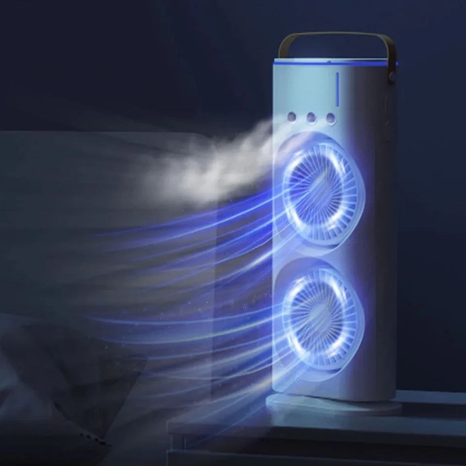 مروحة تكييف هواء صغيرة برأسين، 3 سرعات، قابلة لإعادة الشحن Ventilateur mini Climatiseur à Double tête