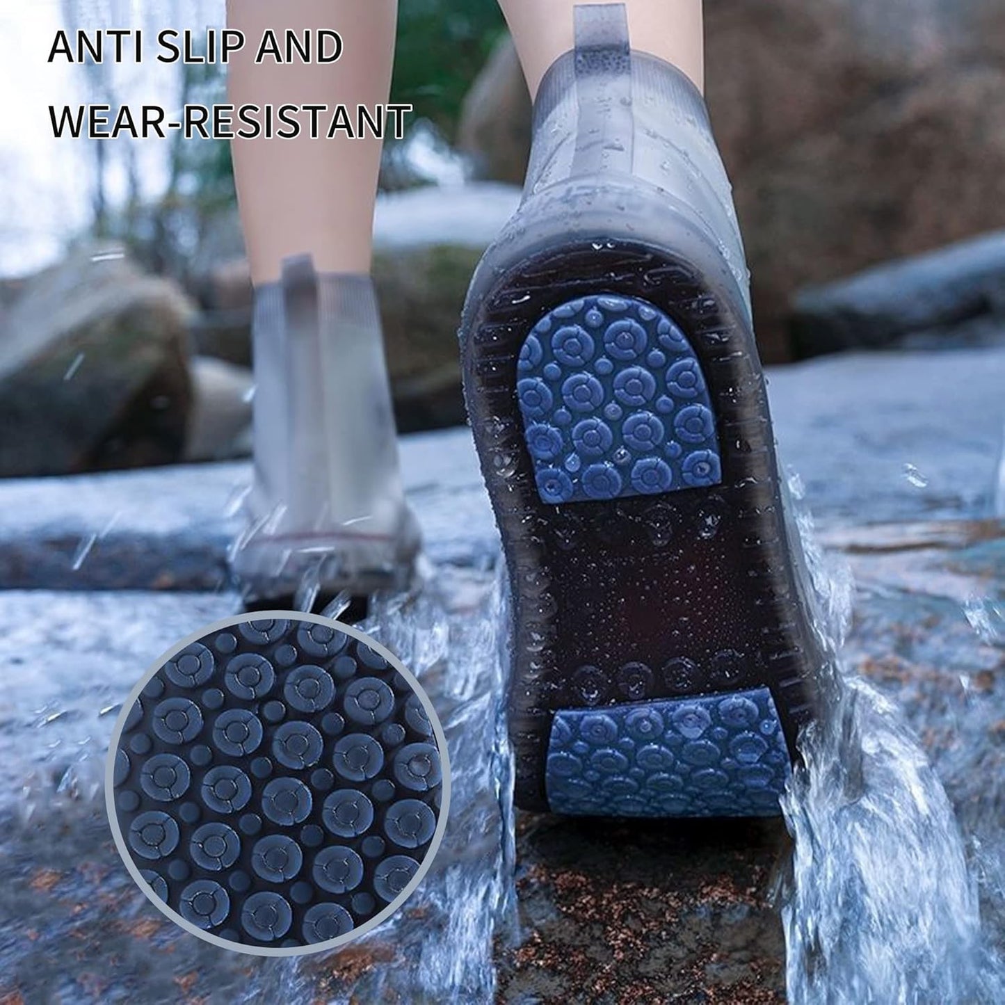 أغطية أحذية قابلة لإعادة الاستخدام وقابلة للطي ومقاومة للماء Couvre-chaussures imperméables réutilisables et pliables avec semelle en caoutchouc