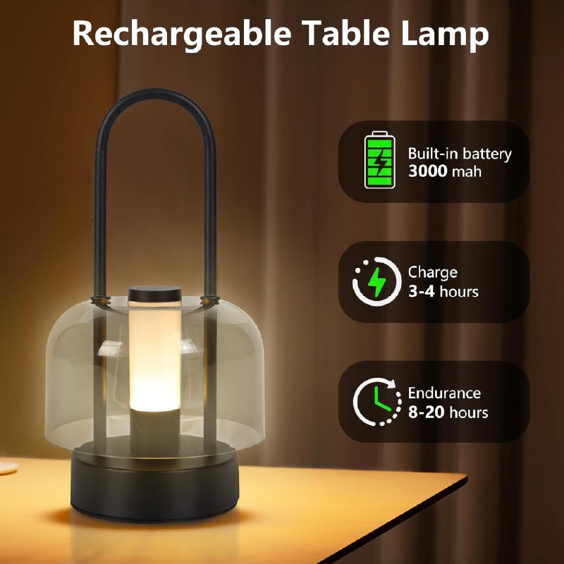 Lampe de Table Rechargeable Intensité Variable مصباح طاولة قابل لإعادة الشحن بتعديل الإضاءة