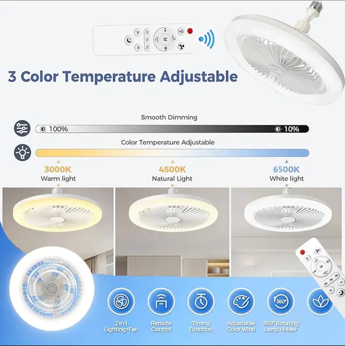 Plafonnier ventilateur LED télécommandé مروحة سقف LED يتم التحكم فيها عن بعد