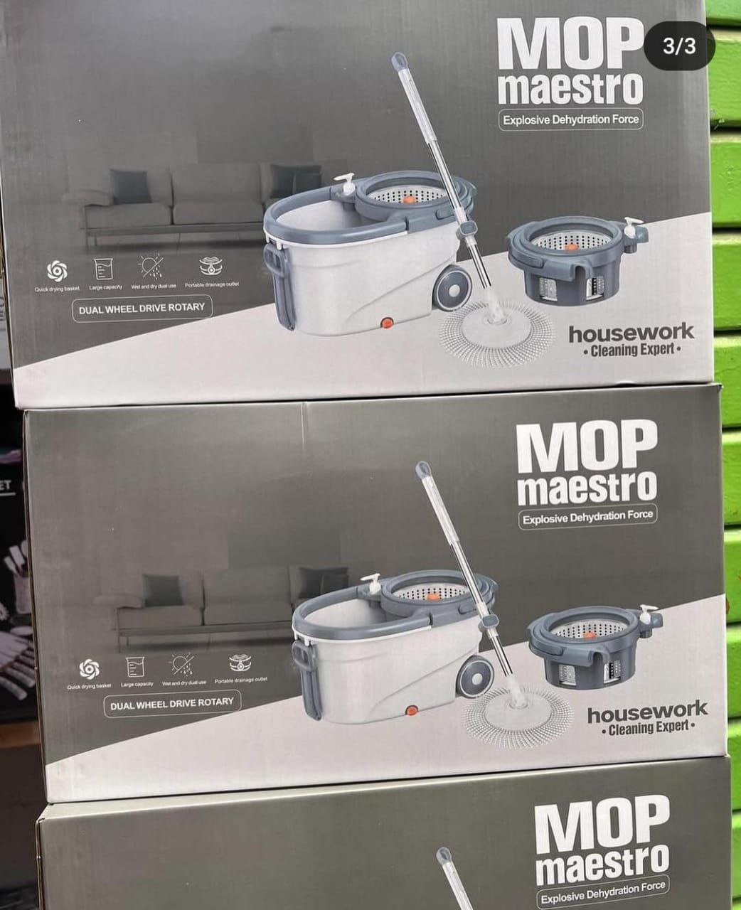 MOP MAESTRO Vadrouille 360 Ensemble de tiges rotatives en Acier Inoxydable Robuste avec tête rotative en Microfibre avec séparation des têtes de Nettoyage