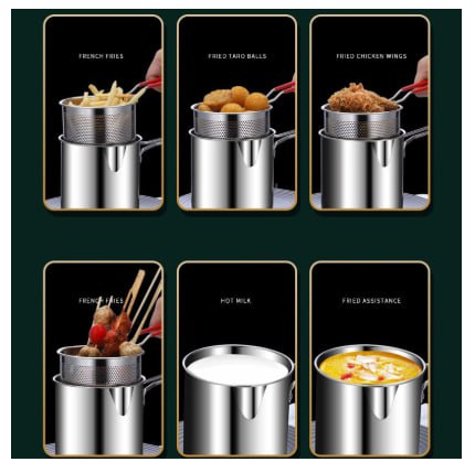 Casserole de Friture en Acier Inoxydable avec Panier de Filtration مقلاة من الفولاذ المقاوم للصدأ مع سلة تصفية