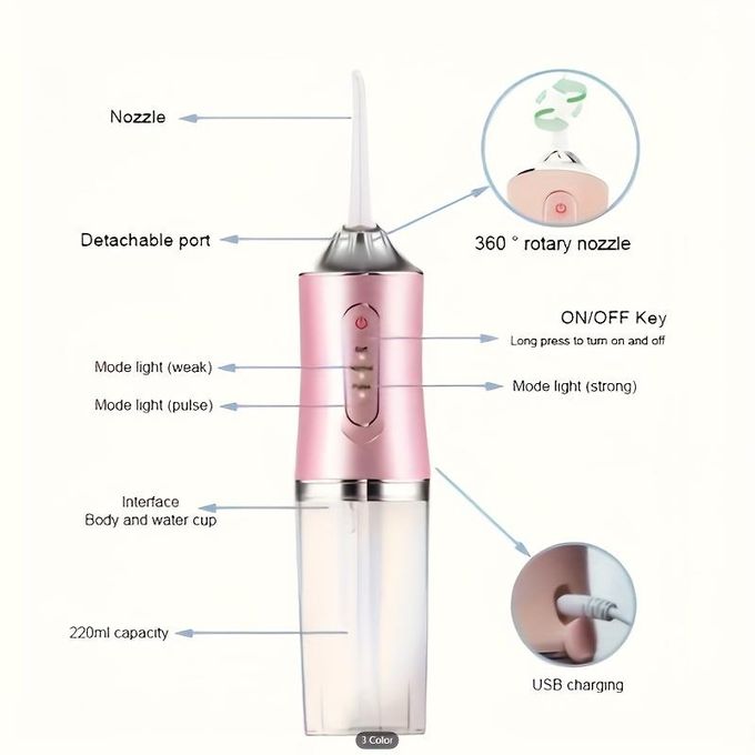 Fil Dentaire Portable Sans Fil Irrigateur Oral Nettoyage 3 Modes, Nettoyant Dentaire خيط تنظيف الأسنان لاسلكي محمول، جهاز ري الفم، 3 أوضاع، منظف أسنان، محمول مع 4 فوهات محمول قابل لإعادة الشحن