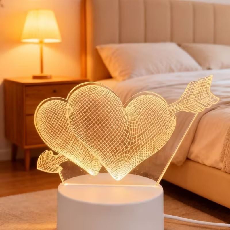 مصباح ثلاثي الأبعاد على شكل قلب من البليكسيجلاس Veilleuse Led 3D romantique  Lampe en forme de cœur 3D en plexiglas