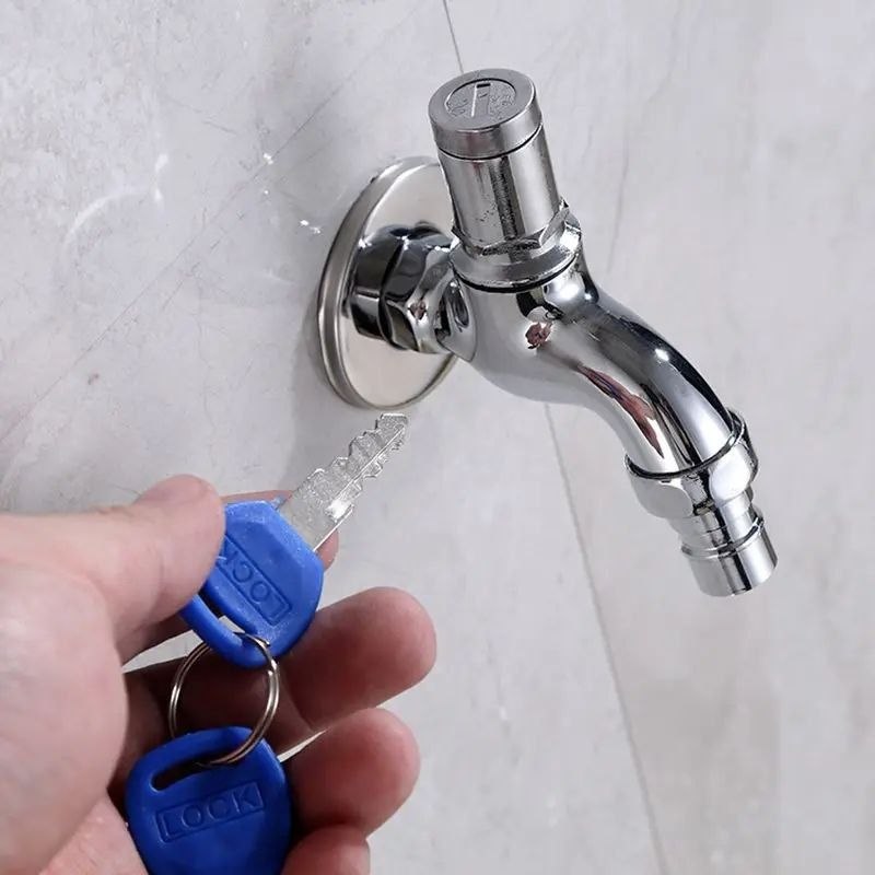 Robinet de Machine à Laver صنبور غسالة مصنوع من سبائك الزنك بمقبض واحد قابل للقفل، ماء بارد فقط، مع مفتاح قفل، صنبور خارجي مضاد للسرقة