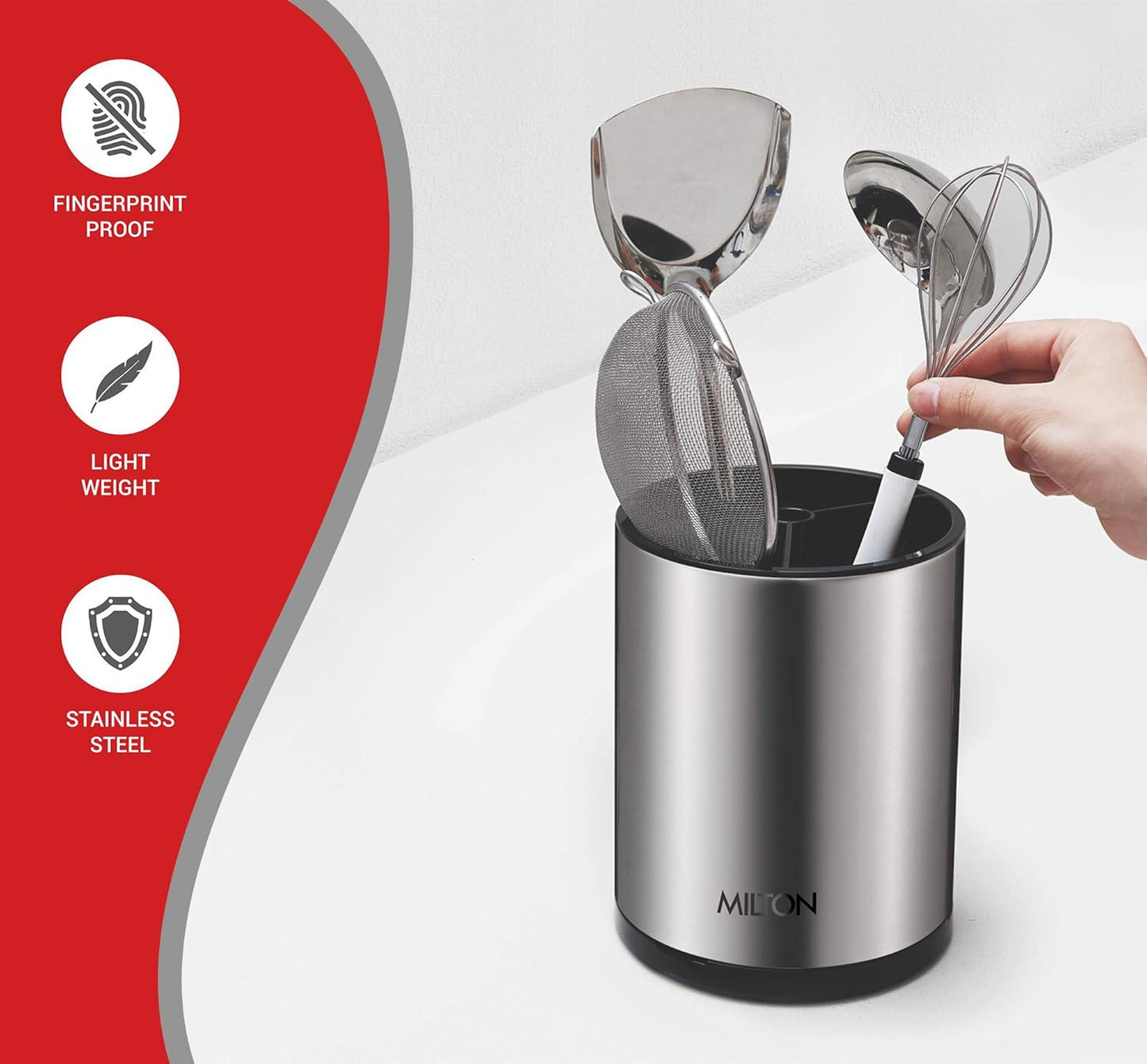Milton Stainless Steel Rotating Cutlery Stand, Silver حامل أدوات المائدة الدوار من الفولاذ المقاوم للصدأ من ميلتون، فضي اللون