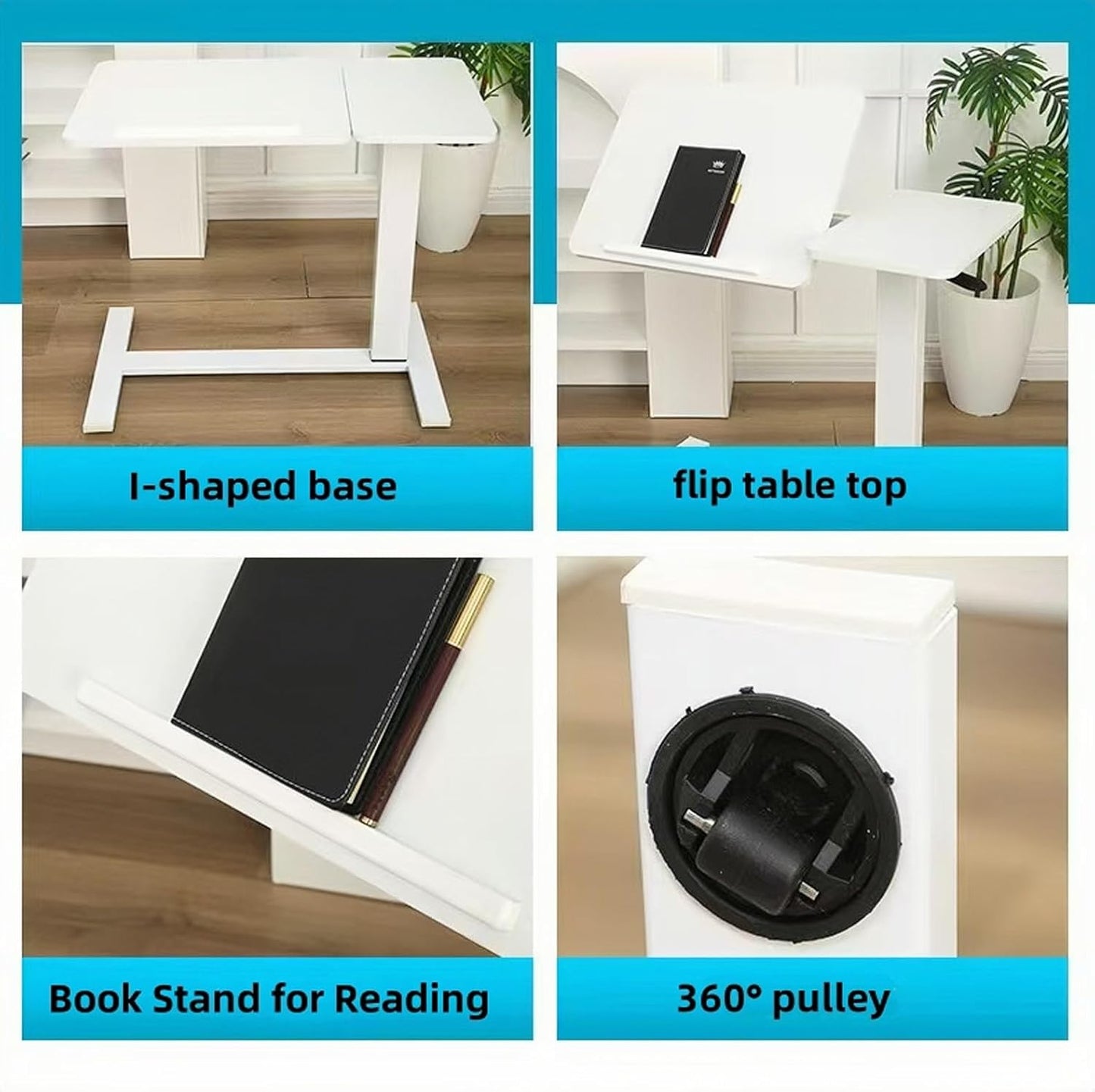 طاولة جانبية للسرير طاولة كمبيوتر محمول بيضاء عصرية بعجلات Table de chevet à roulettes blanche moderne pour ordinateur portable