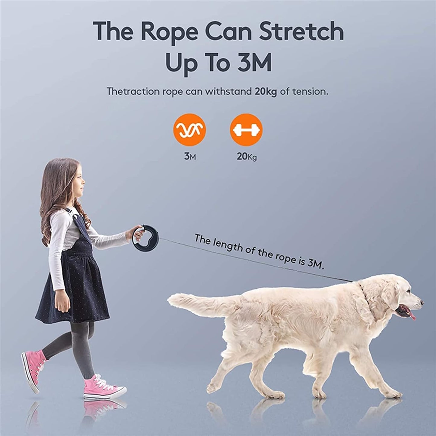 RETRACTABLE DOG LEASH Laisse à chien rétractable avec lampe LED طوق كلاب قابل للسحب مزود بإضاءة LED