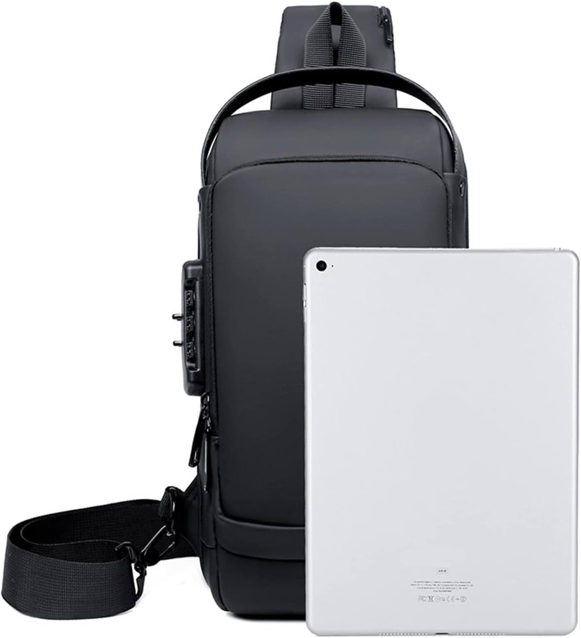 حقيبة للرجال مع منفذ شحن USB وقفل مركب، حقيبة صدر للمشي FASHION