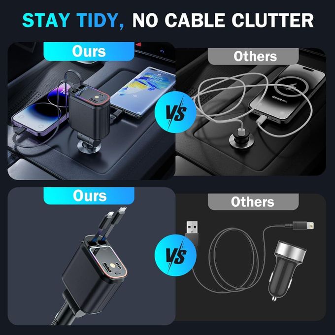 شاحن سيارة قابل للسحب 4 في 1 مع سقف بإضاءة النجوم Chargeur Voiture 4en1 Rétractable avec toit Starlight