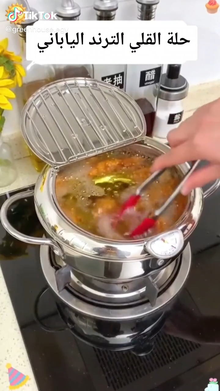 poêle à tempura japonaise قدر قلي عميق للمطبخ مع ميزان حرارة وغطاء، مقلاة من الفولاذ المقاوم للصدأ، مقلاة تمبورا يابانية