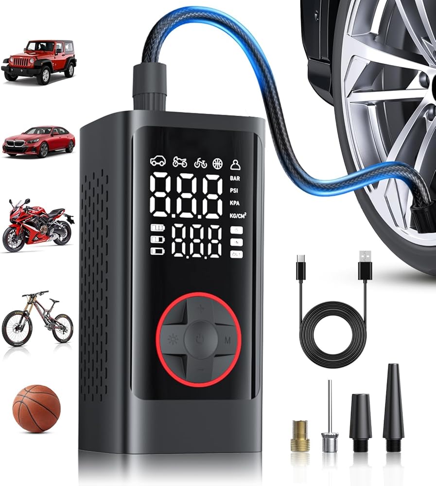 Inflateur de pneu Compresseur d'air portable, pompe à air sans fil pour pneus de voiture منفاخ إطارات محمول، ضاغط هواء، مضخة هواء لاسلكية لإطارات السيارات