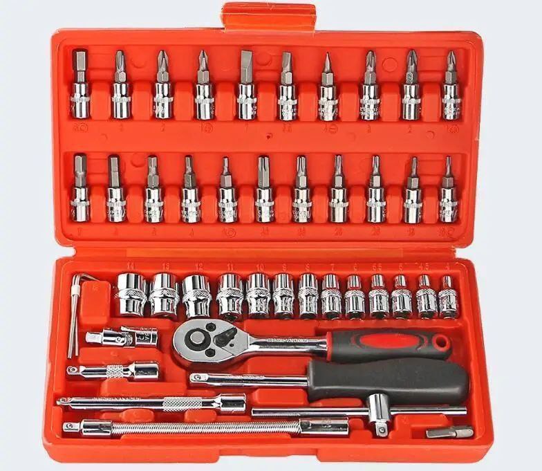 مجموعة أدوات يدوية مكونة من 46 قطعة، مجموعة مقابس Kit d'outils à main 46 pièces,jeu de douilles,clé à cliquet rapide, Ensemble de clés à douille combinées