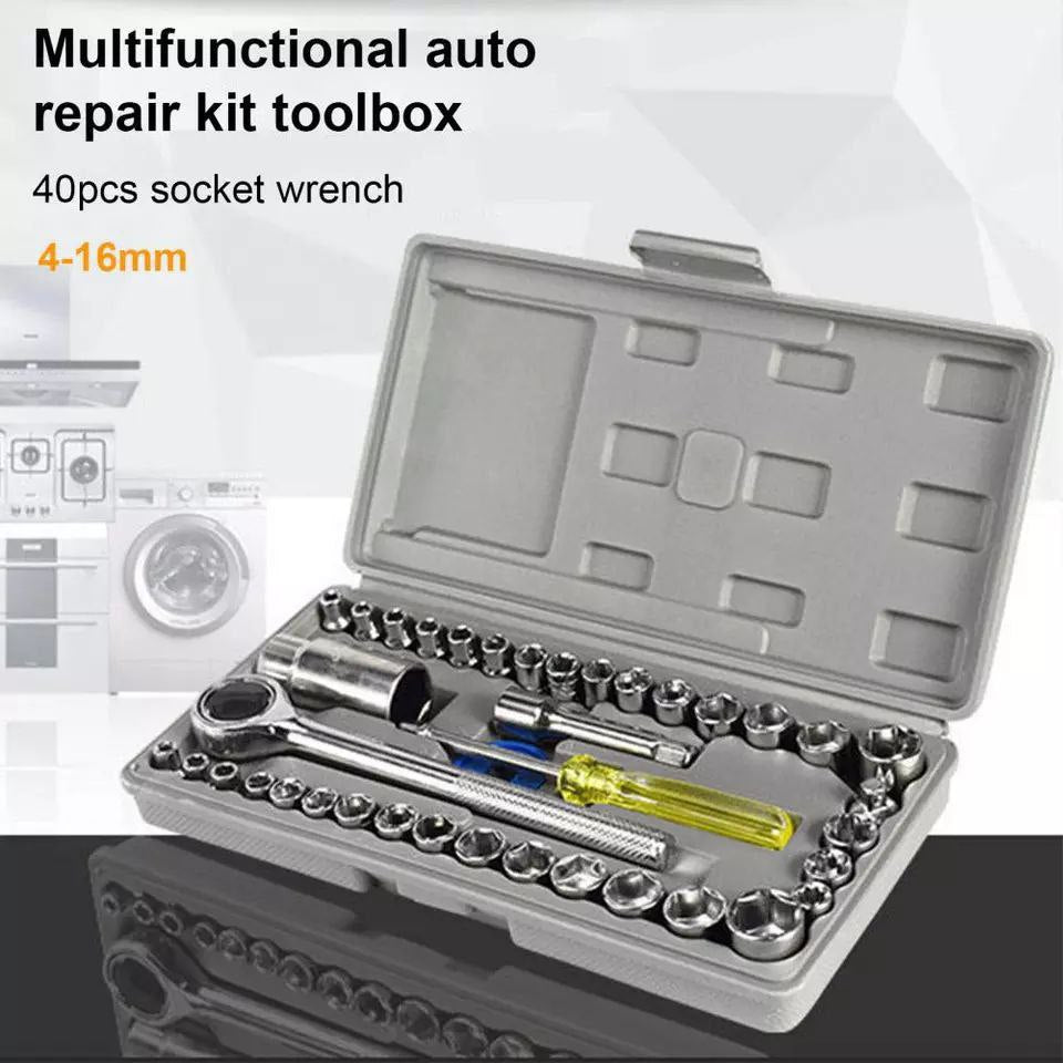 مجموعة مفاتيح ربط مكونة من 40 قطعة Lot de Clés à Douille 40 Pcs, Caisse à Outils avec Clés à Cliquet pour Bricolage