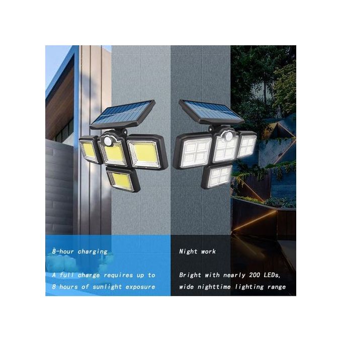Applique murale solaire à LED avec capteur de mouvement, 4 têtes réglables مصباح جداري يعمل بالطاقة الشمسية بتقنية LED مزود بمستشعر حركة