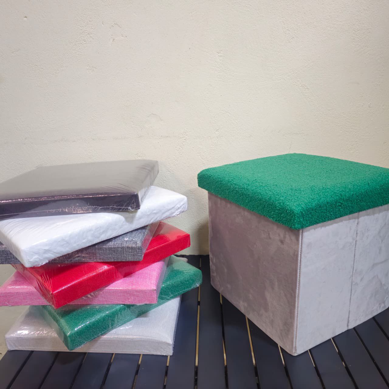 Pouf de rangement pliable en lin Pouf de rangement pliable en lin