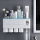 حامل فرشاة أسنان جداري بأربعة أكواب Porte-brosse à dents magnétique mural, distributeur automatique de dentifrice