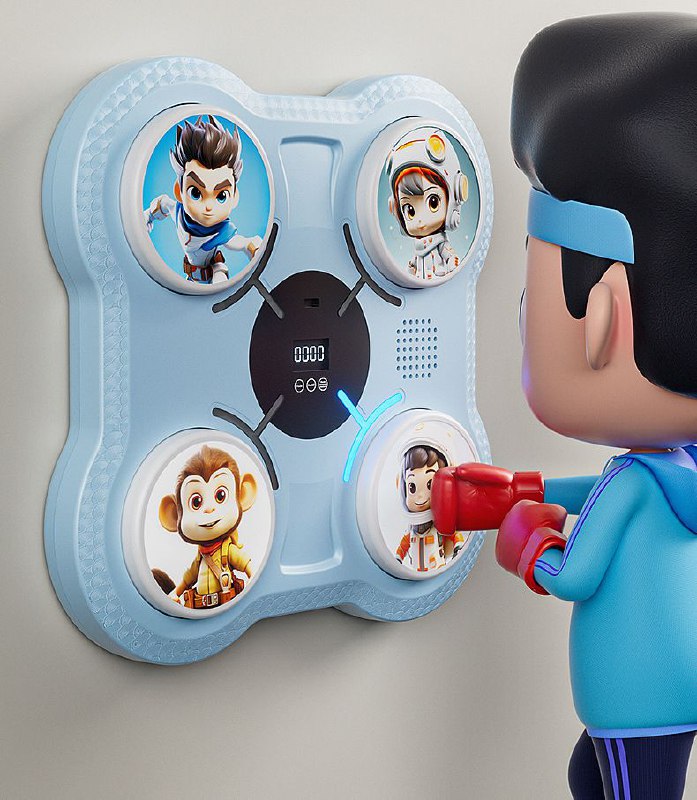 Kids Interactive Boxing Pad with Stickers جهاز الملاكمة التفاعلي للأطفال مزود بملصقات شخصيات ممتعة وأضواء تفاعلية
