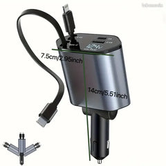 Chargeur téléphone rapide pour voiture 4-en-1 avec Câble Télescopique