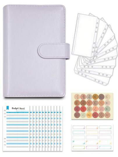 Classeur A6 Rechargeable en Cuir Synthétique à 6 Anneaux pour Papier et Enveloppes Budgétaires