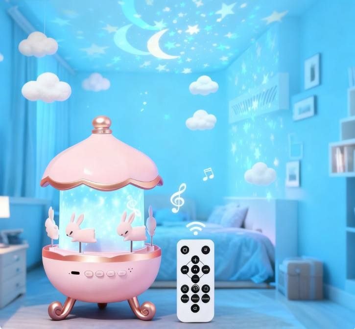 جهاز عرض ضوئي ليلي LED دوار للأطفال مع موسيقى Veilleuse Projecteur Rotatif LED pour Enfants avec Musique et Motifs Astronautes