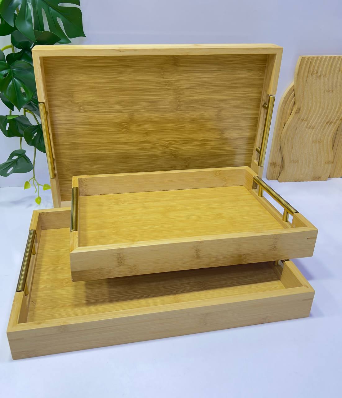 مجموعة من 3 صواني من الخيزران الطبيعي Ensemble de 3 Plateaux en Bambou Naturel